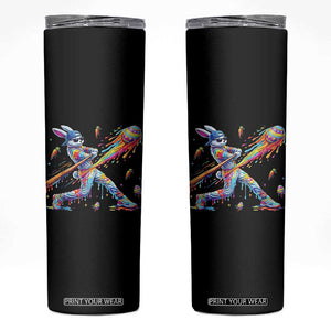 Cool Easter Bunny Baseball Player Neon Paint Splash Graphic Skinny Tumbler Funny Rabbit Sports with Egg Bat Hit Gift TS02 Black Print Your Wear