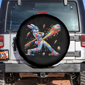 Cool Easter Bunny Baseball Player Neon Paint Splash Graphic Spare Tire Cover Funny Rabbit Sports with Egg Bat Hit Gift TS02 No hole Black Print Your Wear