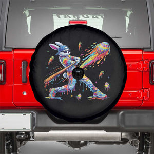 Cool Easter Bunny Baseball Player Neon Paint Splash Graphic Spare Tire Cover Funny Rabbit Sports with Egg Bat Hit Gift TS02 Black Print Your Wear
