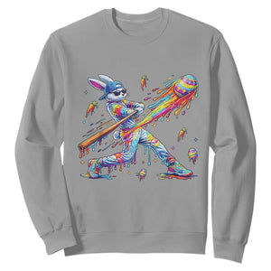 Cool Easter Bunny Baseball Player Neon Paint Splash Graphic Sweatshirt Funny Rabbit Sports with Egg Bat Hit Gift TS02 Sport Gray Print Your Wear