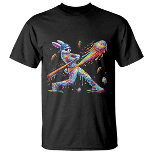 Cool Easter Bunny Baseball Player Neon Paint Splash Graphic T Shirt Funny Rabbit Sports with Egg Bat Hit Gift TS02 Black Print Your Wear