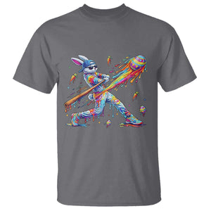 Cool Easter Bunny Baseball Player Neon Paint Splash Graphic T Shirt Funny Rabbit Sports with Egg Bat Hit Gift TS02 Charcoal Print Your Wear