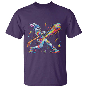 Cool Easter Bunny Baseball Player Neon Paint Splash Graphic T Shirt Funny Rabbit Sports with Egg Bat Hit Gift TS02 Purple Print Your Wear