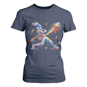 Cool Easter Bunny Baseball Player Neon Paint Splash Graphic T Shirt For Women Funny Rabbit Sports with Egg Bat Hit Gift TS02 Navy Print Your Wear