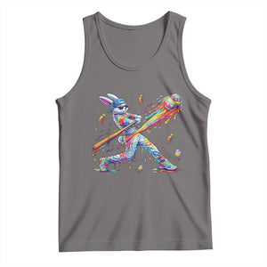 Cool Easter Bunny Baseball Player Neon Paint Splash Graphic Tank Top Funny Rabbit Sports with Egg Bat Hit Gift TS02 Deep Heather Print Your Wear