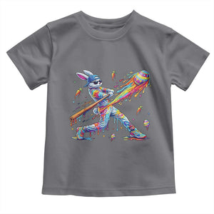Cool Easter Bunny Baseball Player Neon Paint Splash Graphic Toddler T Shirt Funny Rabbit Sports with Egg Bat Hit Gift TS02 Charcoal Print Your Wear