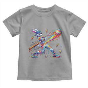 Cool Easter Bunny Baseball Player Neon Paint Splash Graphic Toddler T Shirt Funny Rabbit Sports with Egg Bat Hit Gift TS02 Sport Gray Print Your Wear