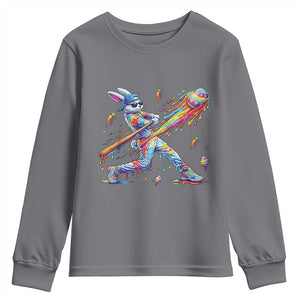 Cool Easter Bunny Baseball Player Neon Paint Splash Graphic Youth Sweatshirt Funny Rabbit Sports with Egg Bat Hit Gift TS02 Charcoal Print Your Wear