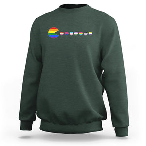 Funny LGBT Pride Sweatshirt Video Game Pie Eating LGBTQ Flag TS02 Dark Forest Green Printyourwear