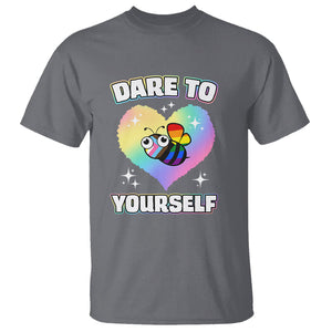 LGBT Cute Bee T Shirt Dare To Be Yourself LGBTQIA Gay Pride Flag TS02 Charcoal Printyourwear