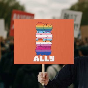 Colorful LGBTQ+ Ally Frogs Stack Protest Sign Kawaii Gay Pride Support TS02 Horizontal 18" × 24" Orange Print Your Wear