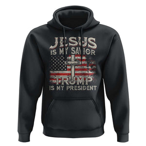 Christian Trump 2024 Hoodie Jesus Is My Savor Trump Is My President American Flag Cross TS02 Black Print Your Wear