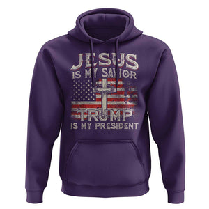 Christian Trump 2024 Hoodie Jesus Is My Savor Trump Is My President American Flag Cross TS02 Purple Print Your Wear