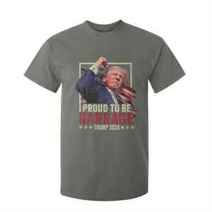Garbage For Trump 2024 T Shirt For Kid Proud To Be Garbage Donald Raised Fist TS02 Military Green Print Your Wear