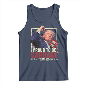 Garbage For Trump 2024 Tank Top Proud To Be Garbage Donald Raised Fist TS02 Navy Print Your Wear