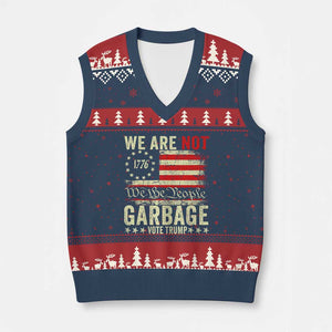 Garbage For Trump 2024 V-Neck Knit Sweater Vest We Are Not Garbage We The People American Flag TS02 Navy Red Print Your Wear