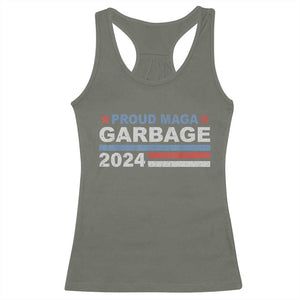 Proud Garbage 2024 Racerback Tank Top Vote Trump for President Election TS02 Military Green Print Your Wear