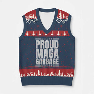 Proud Garbage 2024 V-Neck Knit Sweater Vest Vote Trump for President TS02 Navy Red Print Your Wear
