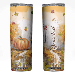 Pumpkin Autumn Leaves Personalized Skinny Tumbler TS04 Multicolor Print Your Wear