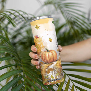 Pumpkin Autumn Leaves Personalized Skinny Tumbler TS04 Print Your Wear