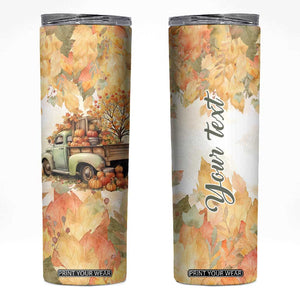 Pumkins Truck - Autumn Leaves Watercolor Personalized Skinny Tumbler TS04 Multicolor Print Your Wear