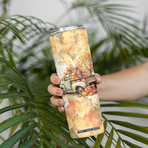 Pumkins Truck - Autumn Leaves Watercolor Personalized Skinny Tumbler TS04 Print Your Wear