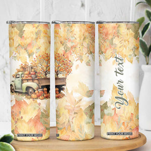 Pumkins Truck - Autumn Leaves Watercolor Personalized Skinny Tumbler TS04 Print Your Wear