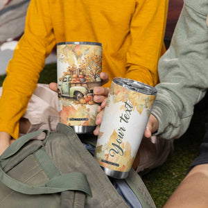 Pumkins Truck - Autumn Leaves Watercolor Personalized Tumbler Cup TS04 Print Your Wear