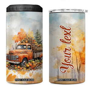 Autumn - Pumkin Truck and Leaves Personalized 4 in 1 Can Cooler Tumbler TS04 One Size: 16 oz Multicolor Print Your Wear