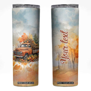 Autumn - Pumkin Truck and Leaves Personalized Skinny Tumbler TS04 Multicolor Print Your Wear