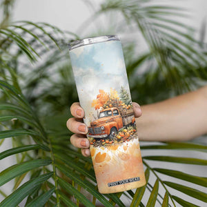 Autumn - Pumkin Truck and Leaves Personalized Skinny Tumbler TS04 Print Your Wear