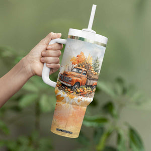 Autumn - Pumkin Truck and Leaves Personalized Tumbler With Handle TS04 Print Your Wear