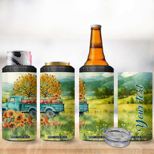 Autumn Sunflower - Pumpkin Truck Personalized 4 in 1 Can Cooler Tumbler TS04 Print Your Wear