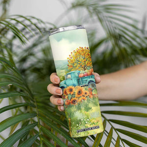 Autumn Sunflower - Pumpkin Truck Personalized Skinny Tumbler TS04 Print Your Wear