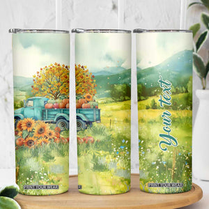 Autumn Sunflower - Pumpkin Truck Personalized Skinny Tumbler TS04 Print Your Wear