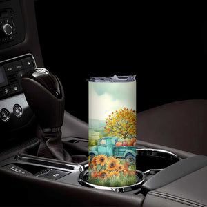 Autumn Sunflower - Pumpkin Truck Personalized Skinny Tumbler TS04 Print Your Wear