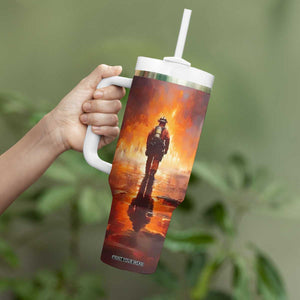 Firefighter Walking Through Fire Tumbler With Handle Personalized TS04 Print Your Wear