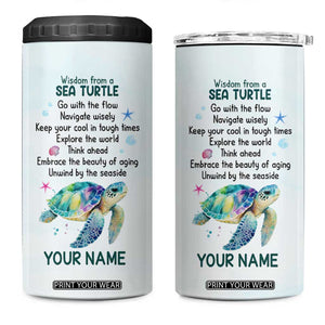 Wisdom From A Sea Turtle 4 in 1 Can Cooler Tumbler Personalized TS04 One Size: 16 oz Multicolor Print Your Wear