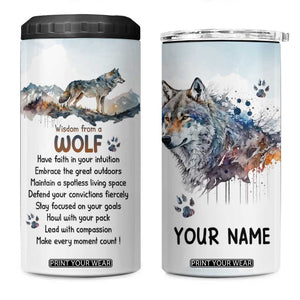 Wisdom From A Wolf 4 in 1 Can Cooler Tumbler Personalized TS04 One Size: 16 oz Multicolor Print Your Wear