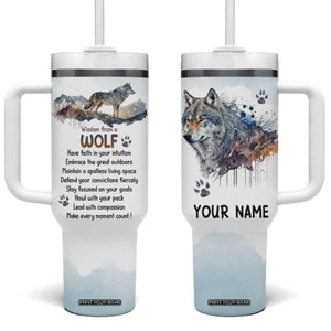 Wisdom From A Wolf Tumbler With Handle Personalized TS04 One Size: 40 oz Multicolor Print Your Wear