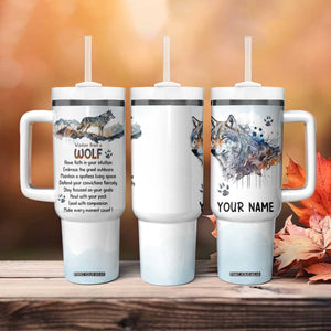 Wisdom From A Wolf Tumbler With Handle Personalized TS04 Print Your Wear