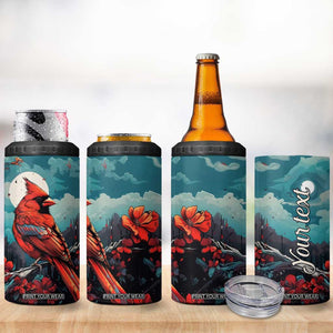 Retro Cardinal Flower 4 in 1 Can Cooler Tumbler Personalized TS04 Print Your Wear