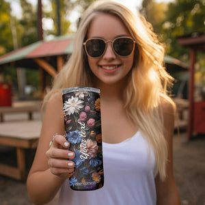 Cat Flowers Plaster Carving Skinny Tumbler Personalized TS04 Print Your Wear
