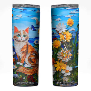 Cat In The Flowers Garden Paper Quiling Skinny Tumbler Personalized TS04 Multicolor Print Your Wear