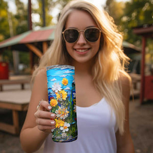 Cat In The Flowers Garden Paper Quiling Skinny Tumbler Personalized TS04 Print Your Wear