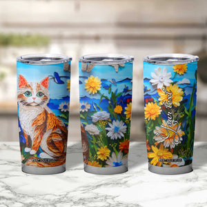 Cat In The Flowers Garden Paper Quiling Tumbler Cup Personalized TS04 Print Your Wear