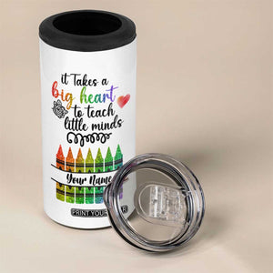 Teacher It Takes A Big Heart To Teach Little Minds 4 in 1 Can Cooler Tumbler Personalized TS04 Print Your Wear