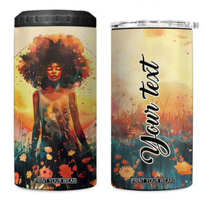 Black Women In Flower Field - Sun Set Watercolor Style Personalized 4 in 1 Can Cooler Tumbler TS04 One Size: 16 oz Multicolor Print Your Wear