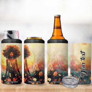 Black Women In Flower Field - Sun Set Watercolor Style Personalized 4 in 1 Can Cooler Tumbler TS04 Print Your Wear