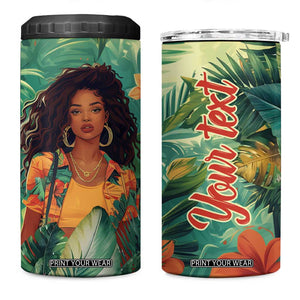 Black Woman Tropica Leaves Personalized 4 in 1 Can Cooler Tumbler TS04 One Size: 16 oz Multicolor Print Your Wear